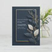 Minimale Navy en Gold Leaf Wedding Kaart (Staand voorkant)