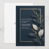 Minimale Navy en Gold Leaf Wedding Kaart (Voorkant / Achterkant)