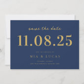 Minimale Navy Gold Chique trouwdatum niet-foto Save The Date (Voorkant)
