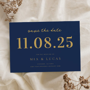Minimale Navy Gold Chique trouwdatum niet-foto Save The Date