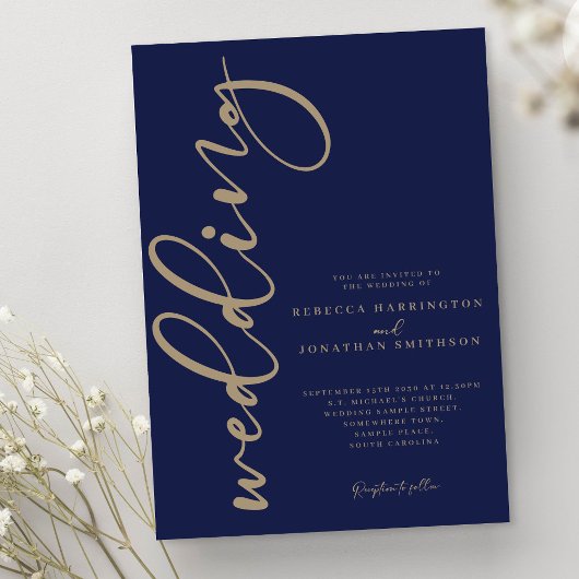 Minimale Navy Gold Wedding Kaart