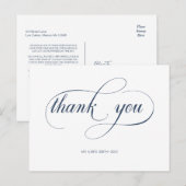 Minimale Navy Huwelijks Calligrafie Script Bedankk Briefkaart (Voorkant / Achterkant)