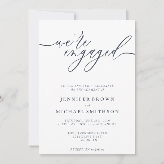 Minimale Navy Moderne Trouwring Kaart (Voorkant)