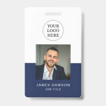 Minimale Navy & White Personeelsfoto ID QR