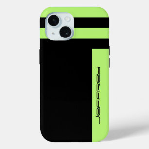 Minimale Neon Green en Black Simple Modern Stripe iPhone 15 Case