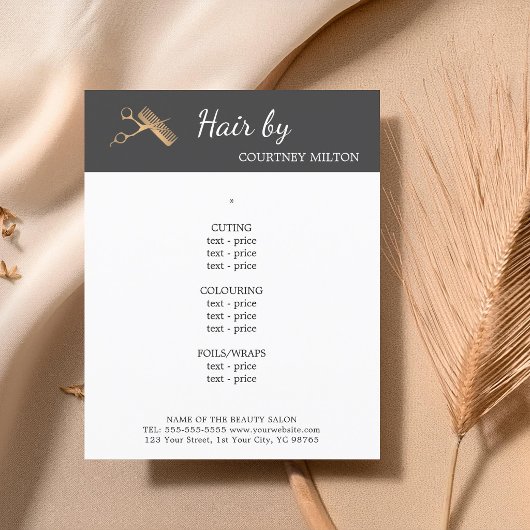 Minimale nep gouden schaar kam kapper menu
