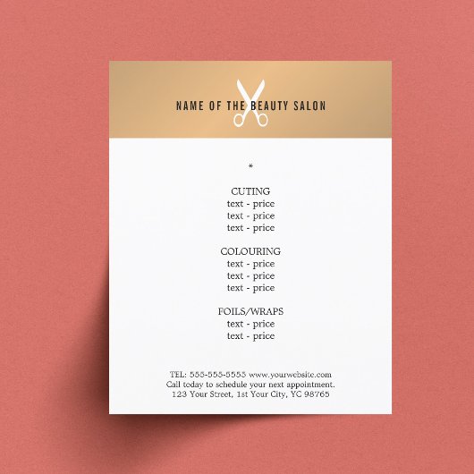 Minimale nep-gouden witte schaar kapper menu