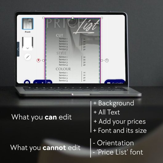 Minimale Neutraal Grijs Wit Salon Prijslijst/ Menu
