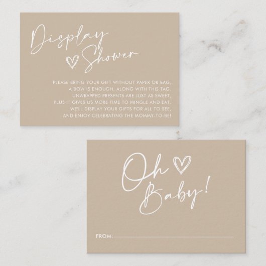 Minimale Neutral Baby Display Douche Behuizing Kaa Informatiekaartje (Voorkant / Achterkant)