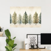 Minimale Neutral Waterverf Trees Wall Art Print (Thuiskantoor)