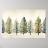 Minimale Neutral Waterverf Trees Wall Art Print (Voorkant)