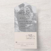 Minimale Neutrale Boho Blush Photo Wedding All In One Uitnodiging (Binnen)