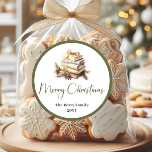Minimale neutrale kerstfamilienaamsticker ronde sticker