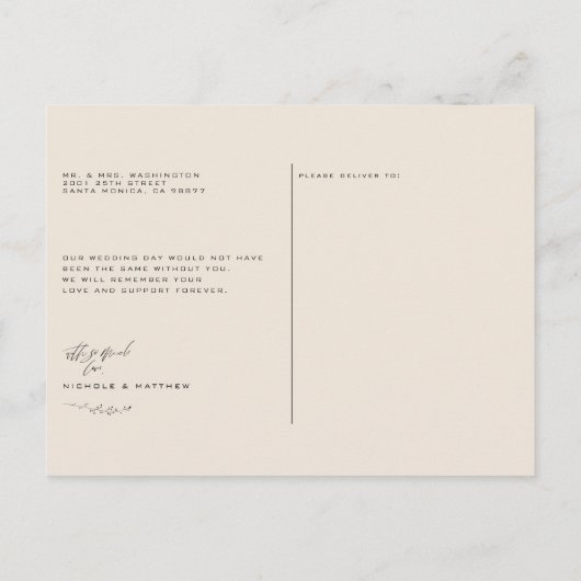 Minimale neutrale kleurenweddenschap Bedankt Briefkaart (Achterkant)