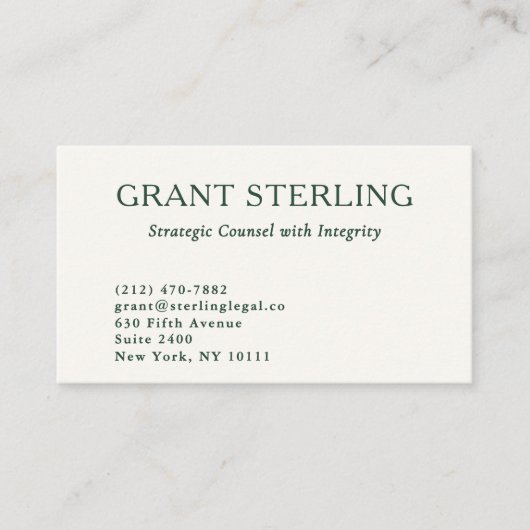 Minimale neutrale smaragdgroene wettelijke QR-code Visitekaartje (Voorkant)