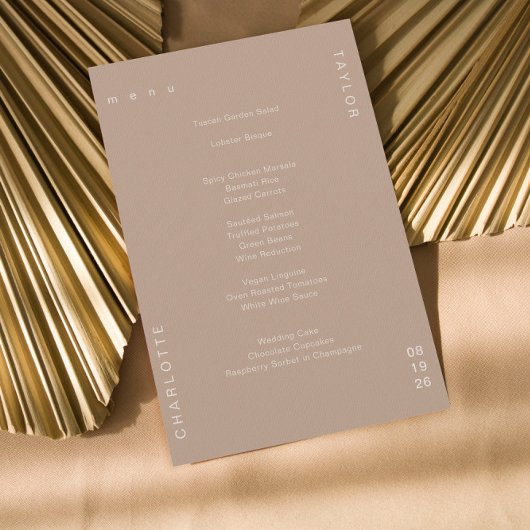 Minimale neutrale Tan Cream Wedding Dinner Menu