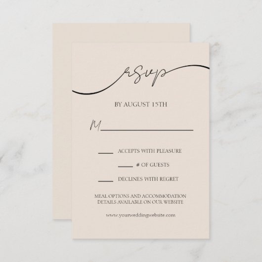 Minimale Neutrale Taupe Modern Script Bruiloft RSV Informatiekaartje (Voorkant / Achterkant)