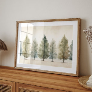 Minimale neutrale waterverf bomen muurkunst print