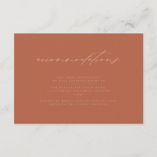 Minimale Neutrale Zonsondergang Roest Bruiloft Acc Informatiekaartje (Voorkant)