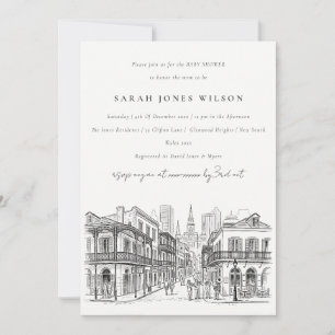 Minimale New Orleans Louisiana Schets Baby Shower Kaart