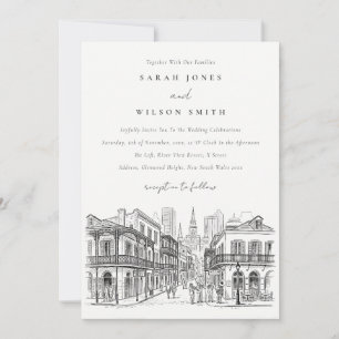Minimale New Orleans Louisiana Schets Bruiloft Kaart