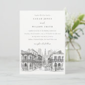 Minimale New Orleans Louisiana Schets Bruiloft Kaart (Staand voorkant)