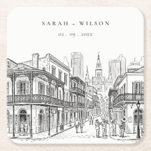 Minimale New Orleans Louisiana-schets bruiloft Kartonnen Onderzetters