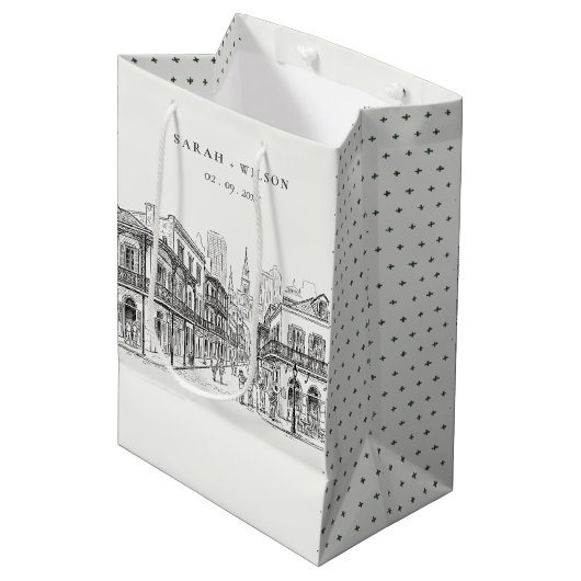 Minimale New Orleans Louisiana-schets bruiloft Medium Cadeauzakje (Voorkant Gekanteld)