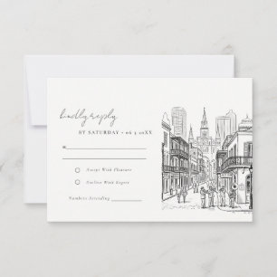 Minimale New Orleans Louisiana Schets Bruiloft RSVP Kaartje