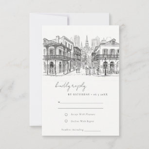 Minimale New Orleans Louisiana-schets bruiloft RSVP Kaartje