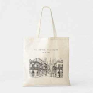 Minimale New Orleans Louisiana-schets-huwelijk Tote Bag