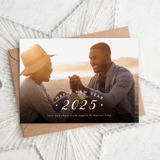 Minimale New Year Photo Overlay Flat Feestdagenkaart