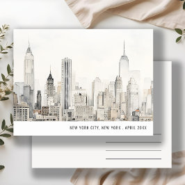 Minimale New York City Skyline Aquarel Reis  Briefkaart