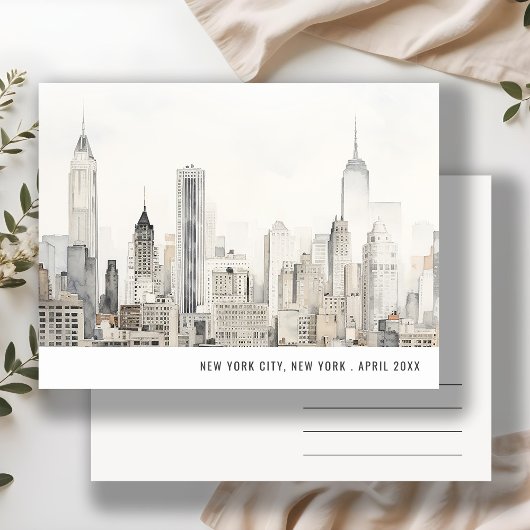 Minimale New York City Skyline Aquarel Reis  Briefkaart