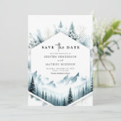 Minimale niet-foto berg bruiloft save the date (Staand voorkant)