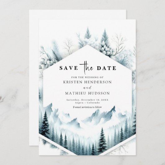 Minimale niet-foto berg bruiloft save the date (Voorkant / Achterkant)