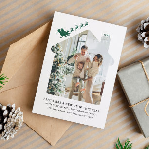 Minimale Nieuwe Home Foto Groene Santa Sleigh Verh Feestdagenkaart
