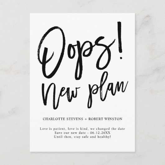 Minimale nieuwe plan bruiloft verandert de datum aankondigingskaart (Voorkant)