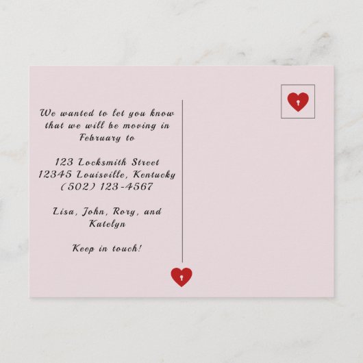 Minimale nieuwe thuisadres oude sleutel op roze briefkaart (Achterkant)