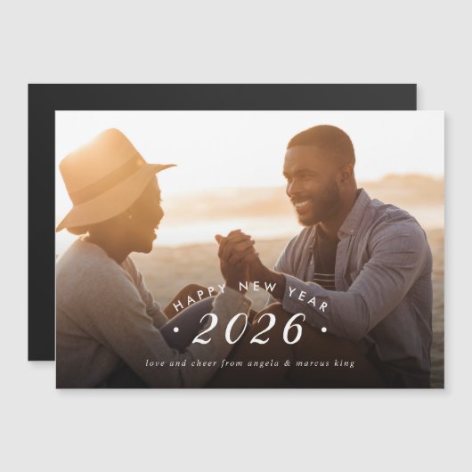 Minimale nieuwjaars foto-overlay Magnetische Kaart (Voorkant / Achterkant)