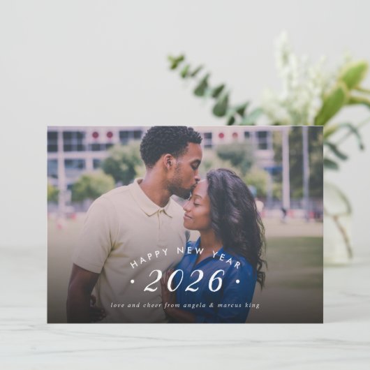 Minimale nieuwjaarsfotobedekking feestdagenkaart (Staand voorkant)