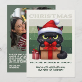 Minimale Noordse Grappige Kat Retro Kerst Foto Feestdagenkaart