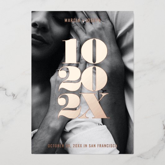 Minimale numerieke datum Opslaan datum Roos Gold Folie Uitnodiging (Voorkant)