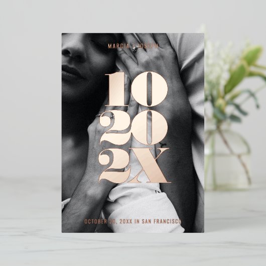 Minimale numerieke datum Opslaan datum Roos Gold Folie Uitnodiging (Staand Voorkant)