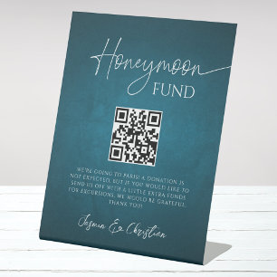 Minimale Ocean Blue Bruiloft Huwelijksreis Fonds Q Reclamebord Met Voetstuk