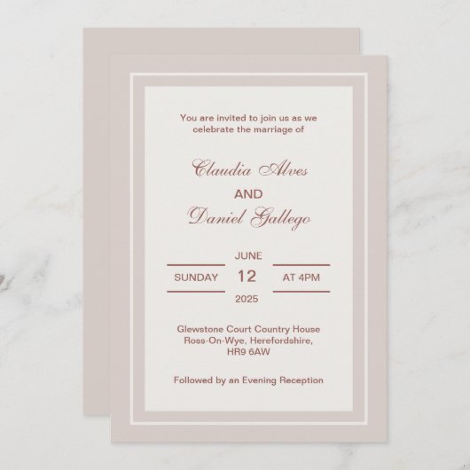 Minimale officiële uitnodiging voor bruiloft (Voorkant / Achterkant)