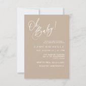 Minimale Oh Baby, neutrale baby shower uitnodiging (Voorkant)