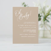 Minimale Oh Baby, neutrale baby shower uitnodiging (Staand voorkant)