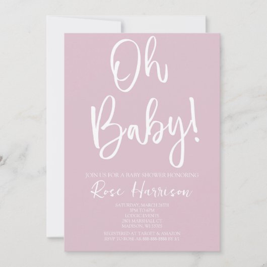 Minimale Oh Baby! Roze Baby Girl Baby shower Kaart (Voorkant)
