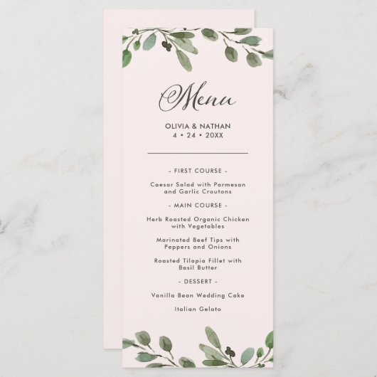 Minimale olievlek | Blush roze bruiloft Menu (Voorkant / Achterkant)